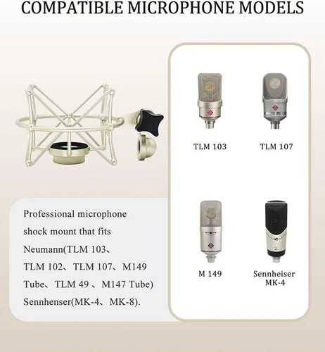 Miniatura 6 de Grneric Metal Micrófono Shockmount & Soporte para Neumann TLM 103/M147 - Plata