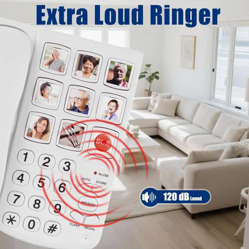 Miniatura 4 de Teléfonos fijos para personas mayores, teléfono simple con botón grande para personas mayores con cable teléfono fijo para personas con discapacidad