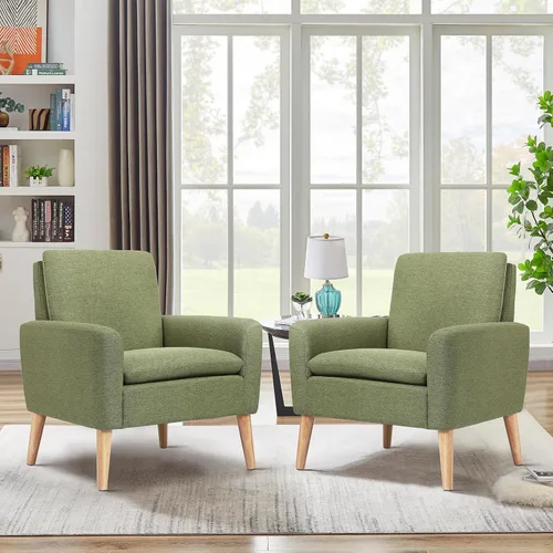 Miniatura 8 de Silla de Acento de Mediados de Siglo, Sillón Tapizado de Lino Verde para Sala de Estar o Dormitorio, Cómoda Silla de Sofá Moderna para Habitación