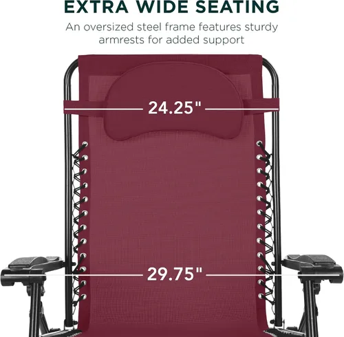 Miniatura 3 de Best Choice Products Silla reclinable de gravedad cero de gran tamaño, plegable para patio al aire libre con bandeja de accesorios para portavasos
