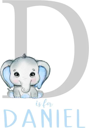 Miniatura 4 de Pixie Paper Decoración personalizada de elefante de acuarela azul para bebé, niño, impresión sin marco, monograma inicial de letra con nombre de bebé