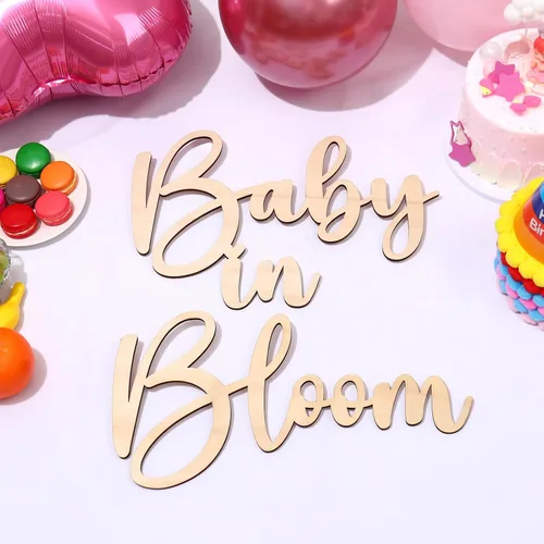 Miniatura 5 de Baby in Bloom - Decoraciones de madera para baby shower, letrero de madera para decoración de pared de bricolaje, telón de fondo de revelación