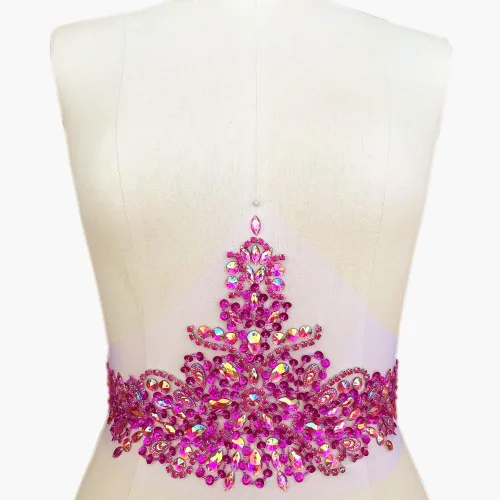 Miniatura 10 de Exquisitos parches de cristal brillantes hechos a mano de color AB para coser con piedras y lentejuelas para vestidos de novia, accesorios manuales