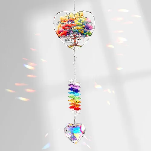 Miniatura 13 de Atrapasoles de 15 aniversario para parejas, esposa, marido, 15 años de matrimonio, decoración colgante de cristal, corazón, arco iris, recuerdo