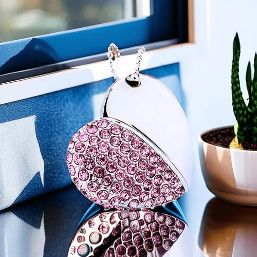 Miniatura 4 de USB 3.0 Flash Drive - Pen drive con forma de lápiz labial, memoria de alta velocidad, collar brillante con bolsa de joyas, gran regalo, Rosado Heart