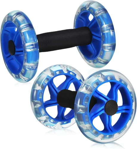 SEWACC Rodillo de fitness de doble rueda, dispositivo de fortalecimiento abdominal para hombres y mujeres, azul, 7.87 x 5.51 x 5.51 pulgadas