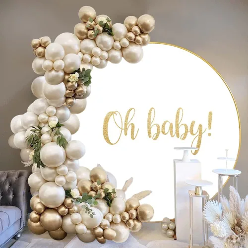 Miniatura 2 de Telón de fondo redondo de 6.5 x 6.5 pies para baby shower, círculo blanco, fondo de fotografía, cubierta de soporte para recién nacido, revelación