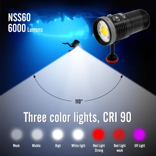 Miniatura 2 de Nitescuba NSS60 Buceo Luz Subacuática Video Luz 6000 Lumen Linterna Impermeable para 100m/330ft CRI=90 Fotografía Subacuática, que se conecta a