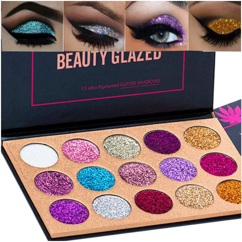 BestLand Paleta de sombra de ojos con purpurina de 15 colores, maquillaje ultra pigmentado, sombra de ojos en polvo, de larga duración, impermeable,