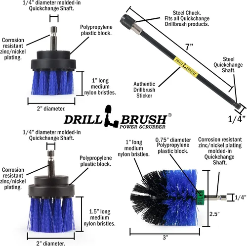 Miniatura 5 de Kit de limpieza de Drill Brush, cepillos con conector para taladro, ideal para limpieza de alfombras, baños, limpieza de lechadas y limpieza de Azul