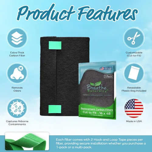 Miniatura 4 de Breathe Naturally Corte Universal para Adaptar Filtro de Aire de Carbón Activado – Filtros de Carbón de Repuesto – Lámina de Carbón de Prefiltro