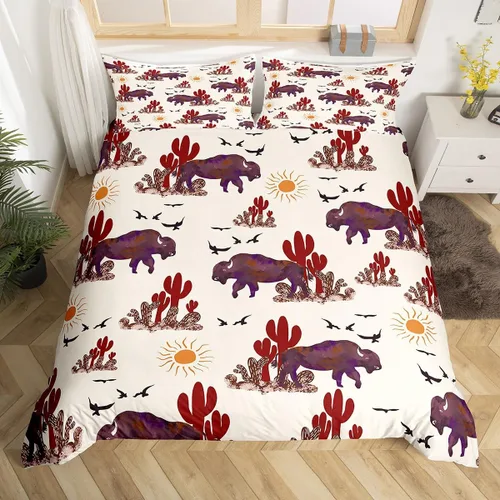 Feelyou Buffalo Ranch - Juego de funda de edredón con diseño de bisontes norteamericanos, tamaño individual (Twin), juegos de ropa de cama