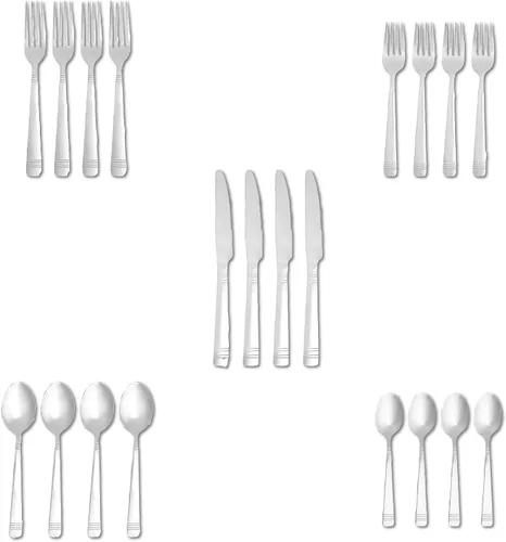 Miniatura 5 de Amazon Basics Juego de cubiertos de acero inoxidable de 20 piezas, servicio para 4, color plateado