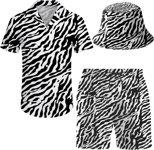 Miniatura 10 de Conjunto deportivo de 2 piezas para hombre, camisa hawaiana, pantalones cortos, camisa con botones y pantalones cortos con sombreros de pescador