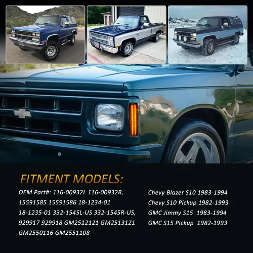 Miniatura 4 de D-Lumina Juego de 2 luces LED de posición lateral, lente ahumada, color ámbar para el lado del conductor y del pasajero para Chevy Blazer S10 GMC