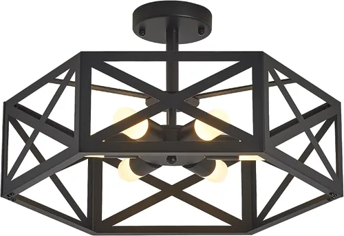 Miniatura 13 de Lámpara de Techo Moderna Semi Empotrada, Lámpara de Techo de Montaje Empotrado Hexagonal de 3 Luces para Luminaria de Comedor, Luminarias