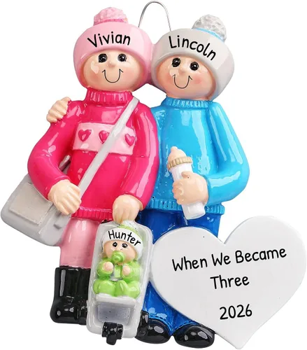 Miniatura 9 de Adorno de Navidad 3D de familia de 3 2025, adornos de Navidad familiares personalizados 2025 Recuerdo de baby shower para recién nacidos, adornos