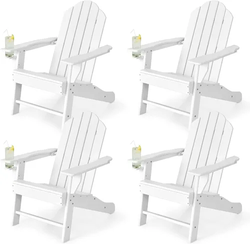 Miniatura 19 de Tangkula Silla Adirondack para exteriores, sillones de polietileno de alta densidad resistentes a la decoloración con soporte para tazas, sillas