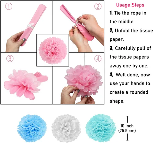Miniatura 6 de KOKAR Decoraciones azules de feliz cumpleaños: pancarta azul de feliz cumpleaños, pompones de papel, remolinos colgantes y guirnalda de puntos