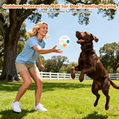 Miniatura 5 de Pelota calmante para perros con asa, pelota interactiva para jugar con mascotas, pelotas de tenis amarillas integradas y sonido chirriante