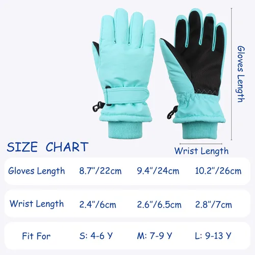 Miniatura 6 de JANGANNSA Guantes de esquí de invierno para niños y niñas, guantes de nieve para clima frío, guantes de esquí y snowboard impermeables con forro