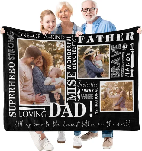 Miniatura 14 de Manta personalizada para el día del padre con collage de fotos, manta personalizada con fotos para papá/abuelo/regalos de hija o hijo, manta