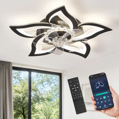 Miniatura 8 de LEDIARY Ventiladores de Techo con Flores y Luces, Ventilador de Techo Moderno Pequeño de Perfil Bajo de 27 Pulgadas, Lámpara de Techo LED Regulable
