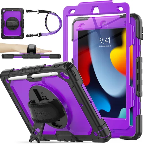 Miniatura 19 de SEYMAC stock Funda para iPad de 9ª/8ª/7ª generación de 10.2", a prueba de golpes con protector de pantalla, soporte para lápiz