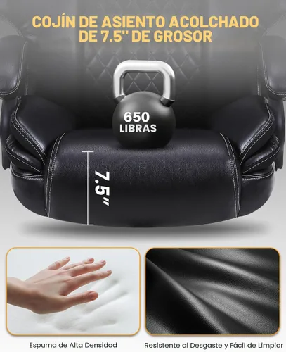 Miniatura 5 de BOSMILLER Silla de oficina grande y alta de 650 libras para personas pesadas con soporte lumbar ajustable, cómoda silla de oficina ejecutiva Negro