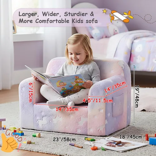 Miniatura 3 de Tiita Sofá para Niños, Sofá para Niños con Asa de Transporte, Sofá de Espuma Portátil para Niños Pequeños, Sofá para Guardería de Niños que Brilla