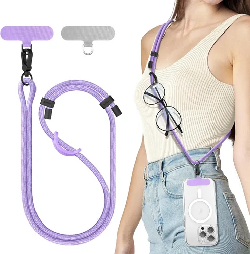 Miniatura 18 de SURPHY Cordón para teléfono, correa cruzada ajustable para teléfono con 2 pestañas de amarre para teléfono celular, hebillas de metal de alta Negro