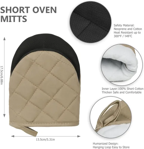 Miniatura 3 de 1 par de guantes cortos para horno, guantes de silicona para horno de cocina, resistentes al calor, 500 ℉, mini guantes para horno con superficies