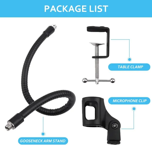 Miniatura 6 de Soporte de brazo para micrófono, soporte de micrófono de escritorio flexible de cuello de cisne de 360 grados con abrazadera de escritorio