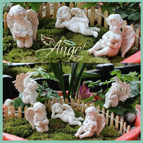 Miniatura 7 de 5 piezas de estatuas de ángel en miniatura, estacas de jardín de resina, maceteros de jardín en miniatura, figuritas de ángel, decoración