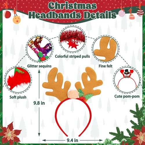 Miniatura 2 de Juego de 24 diademas de Navidad y marcos de gafas, recuerdos de fiesta de Navidad, lindo juego de anteojos con sombrero de Papá Noel, muñeco