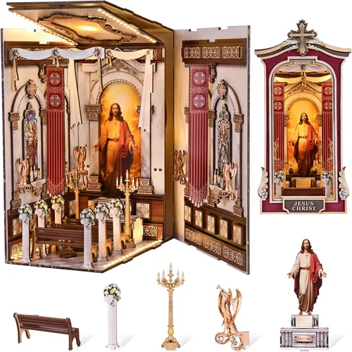 Miniatura 10 de Kit de Rincón de Libro Espeluznante DIY, Casa de Muñecas en Miniatura Rompecabezas 3D de Halloween, Rompecabezas de Madera 3D de Terror Aterrador
