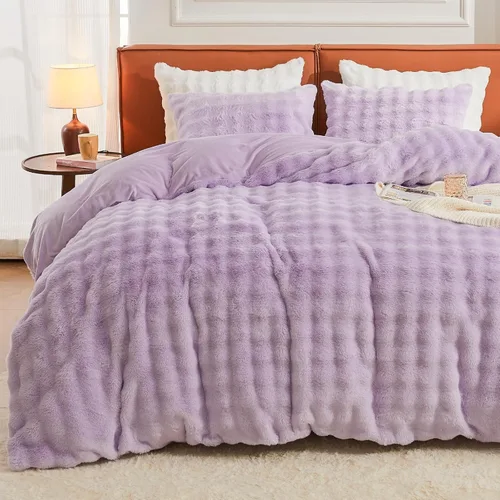 Miniatura 21 de EMME Juego de funda de edredón de felpa lanudo de color blanco, tamaño Queen, 3 piezas, juego de ropa de cama de invierno suave y esponjoso de pelo
