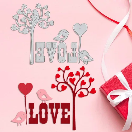Miniatura 4 de Hying Troqueles de corte de marco de árboles de San Valentín para hacer tarjetas y decoraciones de álbumes de fotos, globos de pájaros, corazones
