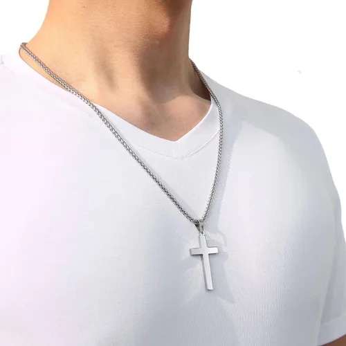 Miniatura 5 de RS Collar de cruz para hombres, niños y mujeres, de 16 a 24 pulgadas, cadena colgante de cruz de acero inoxidable, regalo religioso, Acero