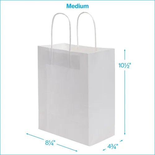Miniatura 5 de SSWBasics Bolsas de compras de papel kraft blancas medianas - 8 ¼ L x 4 ¾ D x 10 ½ H - Estuche