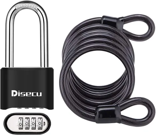 Candado de combinación de 4 dígitos resistente, grillete de 2.5 pulgadas de largo, resistente al agua, con cable de acero para bicicleta, puerta,