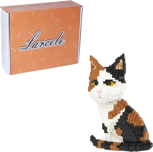 Larcele Conjunto de animales de bloques de construcción micro para gatos, mini ladrillos de juguete de construcción 3D, 1191 piezas KLJM-05 (gato,