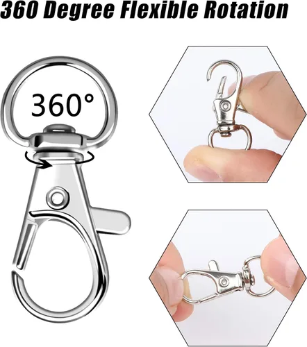 Miniatura 5 de 100 piezas de ganchos giratorios con llaveros, 50 piezas de ganchos de clip para llavero y 50 piezas de llaveros, cierres de pinza de langosta