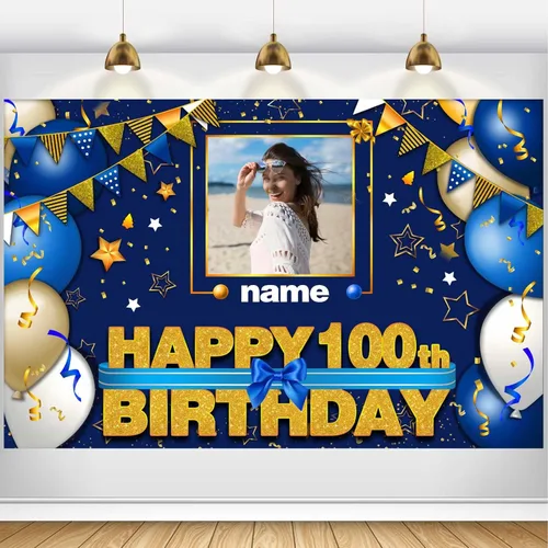 Miniatura 108 de Pancarta Personalizada de Decoraciones de Feliz Cumpleaños 101 - Telón de Fondo de 101 Años para Mujeres Hombres Niños Niñas Suministros de Fiesta