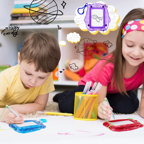 Miniatura 4 de Outus 24 Piezas Mini Tableros Magnéticos de Dibujo, Tablero de Garabato para Niños, Llavero con Clip para Mochila, Tablero de Dibujo Borrable