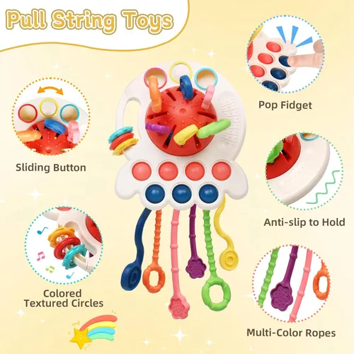 Miniatura 6 de Juguetes para bebés de 6 a 12 meses, juguetes Montessori 6 en 1 para niños pequeños de 1 a 3 años, juguete sensorial de cuerda sensorial para bebés