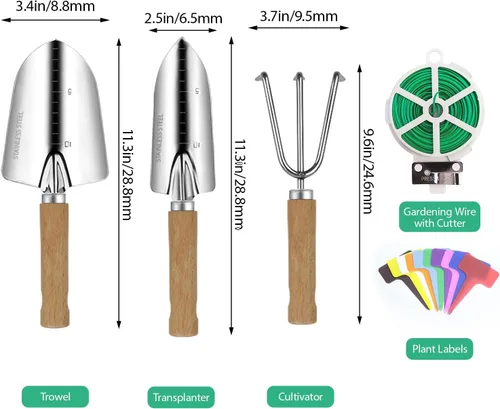 Miniatura 2 de LeMotech Juego de herramientas de jardín, kit de 3 piezas de acero inoxidable resistente que incluye pala, transplantadora, cultivador, herramientas