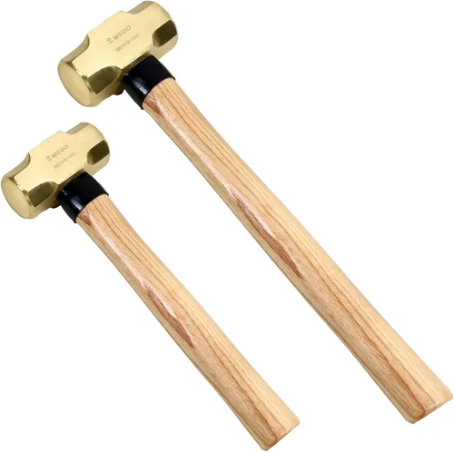 Miniatura 14 de WEDO Juego de martillos de trineo de latón de 2 piezas, 3 lb+5 libras, mango de madera, forjado a presión, resistente a la corrosión, estándar DIN