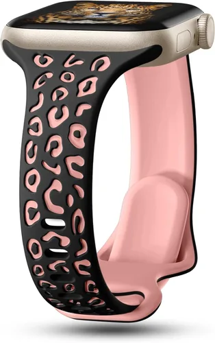 Miniatura 20 de CreateGreat Correas Delgadas con Grabado de Leopardo Compatibles con Apple Watch de 41mm 40mm 38mm 49mm 46mm 45mm 44mm 42mm para Mujeres, Correa