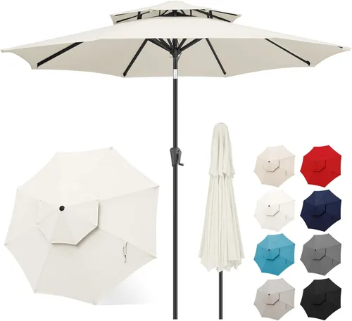 Miniatura 21 de FLAME&SHADE Sombrilla de Patio de 9 pies - Sombrilla para Exteriores de 2 Niveles con Botón de Inclinación y Manivela para Protección UV, Sombrilla
